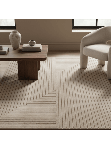 KADIMA DESIGN Outdoor-Teppich ENGADIN Labyrinthmuster Kurzflor Flur Wohnzimmer in Beige