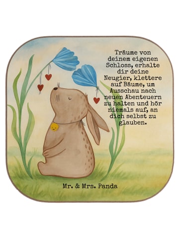 Mr. & Mrs. Panda Getränke-Untersetzer Hase Blume Design mit Spruch in Weiß