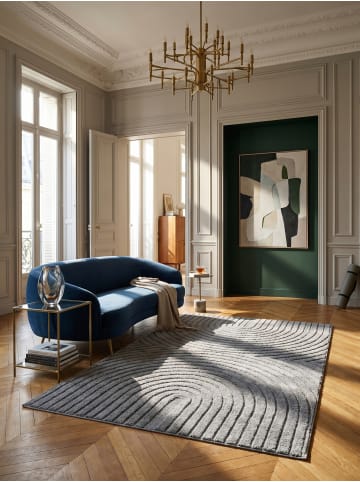 KADIMA DESIGN Hochflorteppich 3D Bögen Boho Waschbar Wohnzimmer in Silber
