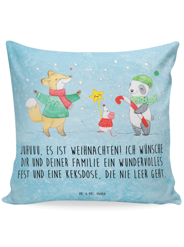 Mr. & Mrs. Panda Sofakissen Winter Weihnachtsfreude mit Spruch in Eisblau