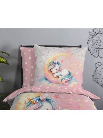 Good Morning 2 tlg. Renforcé Bettwäsche 135x200cm Einhorn Molly in Rosa
