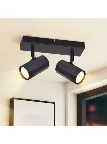 ZMH Deckenleuchte 2-flammige GU10 in Schwarz sechseckig Vintage Metall Flurlampe