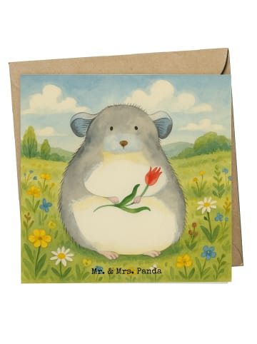 Mr. & Mrs. Panda Klappkarte Chinchilla Blume Design ohne Spruch in Weiß