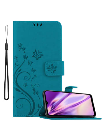 cadorabo Hülle für Samsung Galaxy A02s Blumen Design in FLORAL BLAU