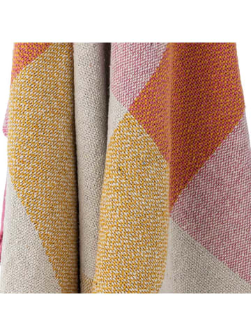 Bloomingville Decke HADLEY Rosa Gelb Natur Karo Muster mit Fransen 160x130 cm