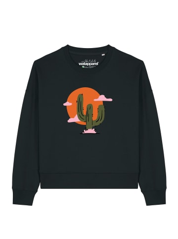 wat? Apparel Sweatshirt Kaktus im Sonnenuntergang in Schwarz