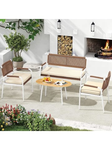 COSTWAY PE-Rattan Gartenmöbel Set mit Kissen in Beige