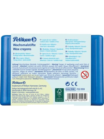 Pelikan Dicke Wachsmalstifte rund (ohne Schiebehülse) wasservermalbar 8 Farben