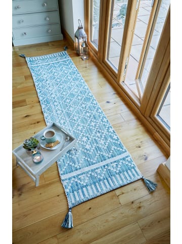 Handgewebter Teppich aus Baumwolle, Vintage, geometrisch