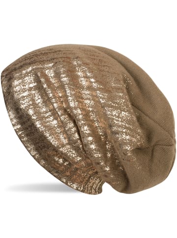 styleBREAKER Feinstrick Beanie Mütze in Braun / Rosegold