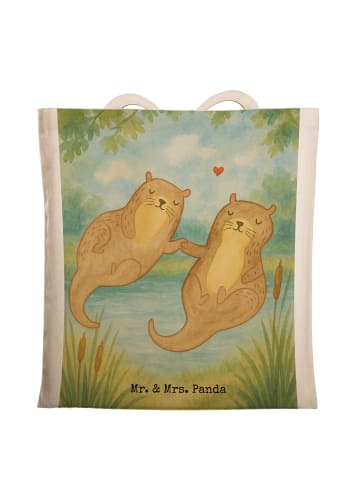 Mr. & Mrs. Panda Henkeltasche Otter Hände halten Design ohne Spruch in Weiß