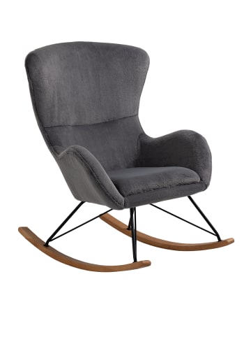 SalesFever Schaukelstuhl modern mit robusten Holz-Kufen und Lammfelloptik in Dunkelgrau