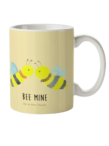 Mr. & Mrs. Panda Tasse Biene Liebe mit Spruch in Gelb Pastell