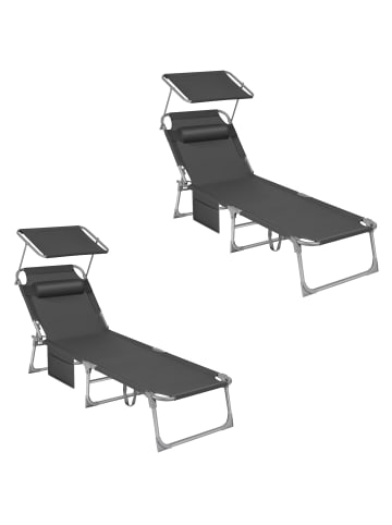 SONGMICS 2er-Set: Gartenliege in Dunkelgrau - (B)53 x (H)29 x (T)193 cm