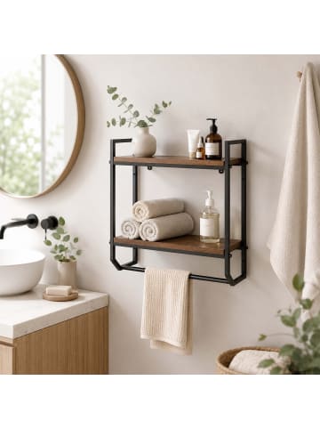 relaxdays Wandregal in Braun/ Schwarz - (B)15 x (H)40 x (T)40 cm
