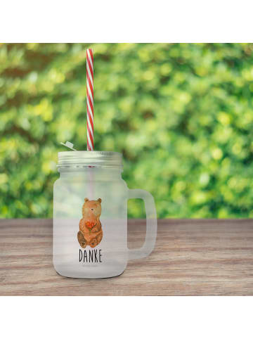Mr. & Mrs. Panda Trinkglas Mason Jar Bär Dankbar mit Spruch in Transparent