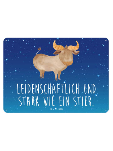 Mr. & Mrs. Panda Retro Blechschild Sternzeichen Stier mit Spruch in Sternenhimmel Blau