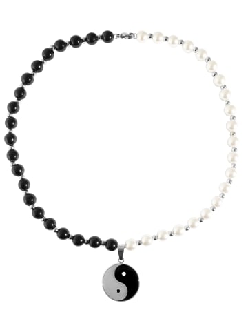 Adeliás Damen Halskette aus Glas mit Perle 45 cm in schwarz