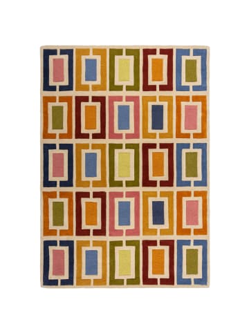 KADIMA DESIGN Wollteppich Geometrisch, Retro-Stil, Wohnzimmer in Multicolor-Orange