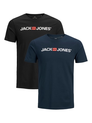 Jack & Jones JJECORP LOGO Print Kurzarm 2-er Stück Pack T-Shirt in Schwarz-Blau