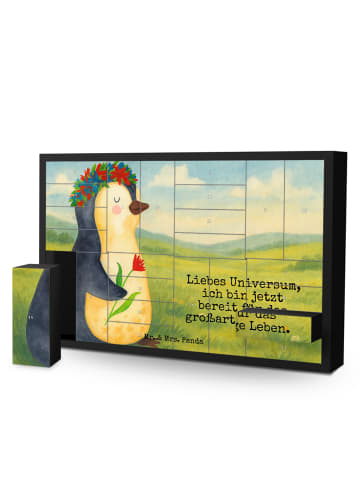 Mr. & Mrs. Panda Adventskalender Pinguin Blumen Design mit Spruch in Weiß