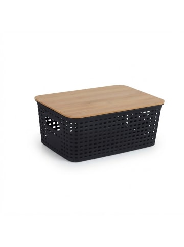 relaxdays 3 x Aufbewahrungsbox in Schwarz/ Natur – (B)25,5 x (H)10,5 x (T)18 cm