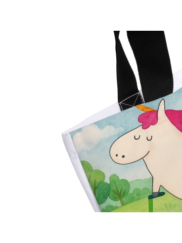 Mr. & Mrs. Panda Tote Bag Einhorn Radfahrer Design mit Spruch in Weiß