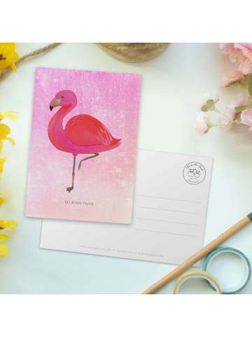 Mr. & Mrs. Panda Ansichtskarte Flamingo Classic ohne Spruch in Aquarell Pink