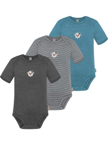 Normani Outdoor Sports 3er Set Baby Merino Body Kurzarm Tauranga in Blau/Grau/Anthrazit