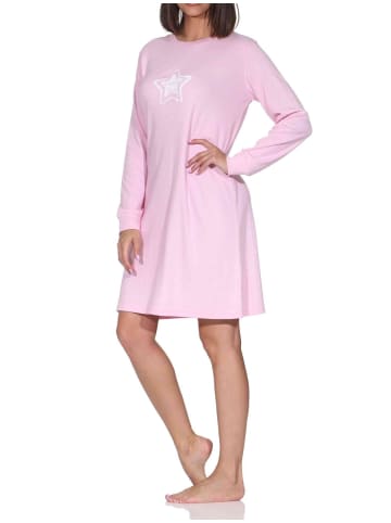NORMANN Langarm Kuschel Interlock Nachthemd Sterne Optik in pink
