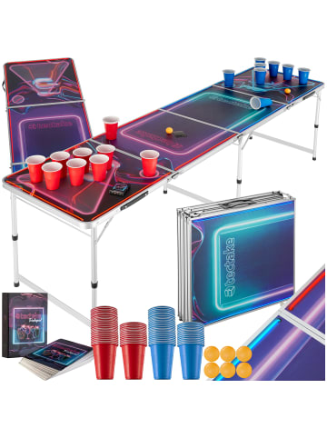 tectake Bierpongtisch, inklusive 100 Bechern, 6 Bällen und Kartentrinkspiel