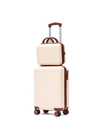 ABRIHOME Kofferset in Beige 2-teilig 14 19 Zoll ABS mit Zahlenschloss und Kosmetiktasche