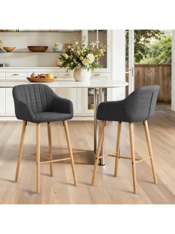 ABRIHOME Barhocker mit Armlehnen 2er-Set, Hohe Rückenlehne, Leinen & Holzbeine