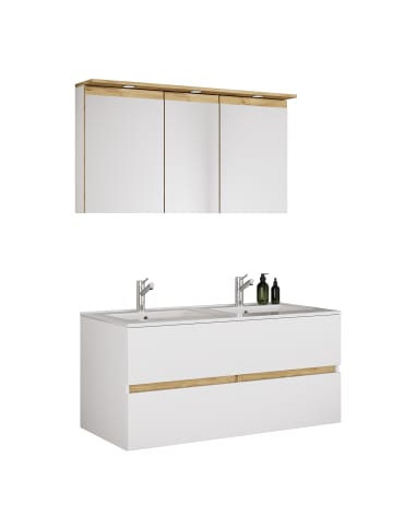 VCM 3 tlg. Badmöbel-Set mit Waschbecken Cosila-I 111cm in Weiß / Honig-Eiche