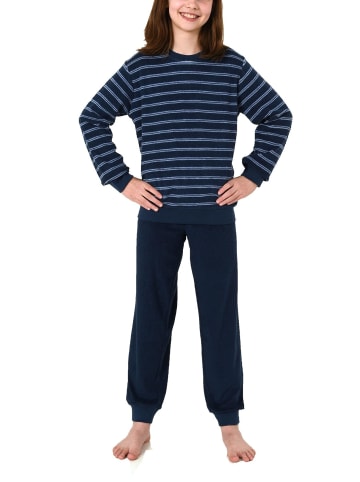 NORMANN Frottee Pyjama langarm Schlafanzug Bündchen Streifen - 70511 in navy