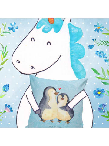 Mr. & Mrs. Panda Kopfkissen Pinguin umarmen ohne Spruch in Eisblau