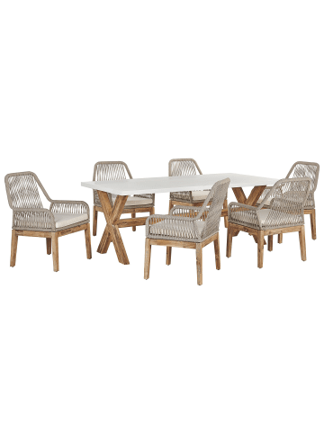 Beliani 7-tlg Gartentisch Set OLBIA in Weiß/Beige/Braun