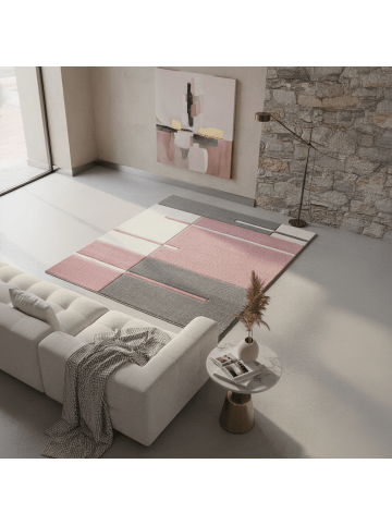 KADIMA DESIGN Teppich Kurzflor Waschbar Karo LATEMAR Strapazierfähig OEKO-TEX in Pink
