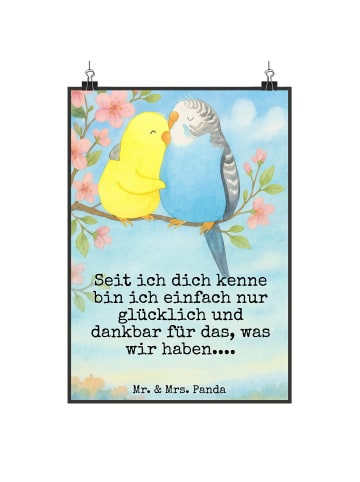 Mr. & Mrs. Panda Poster Wellensittich Liebe Design mit Spruch in Weiß