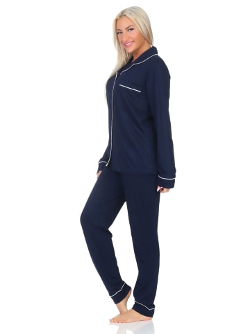 NORMANN Langarm Schlafanzug Pyjama Klassische Optik - 87005 in marine