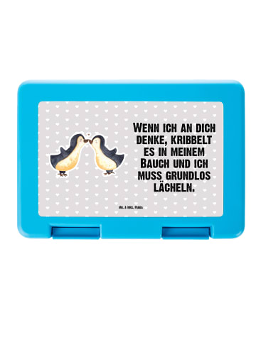 Mr. & Mrs. Panda Brotdose Pinguine Kuss mit Spruch in Grau Pastell