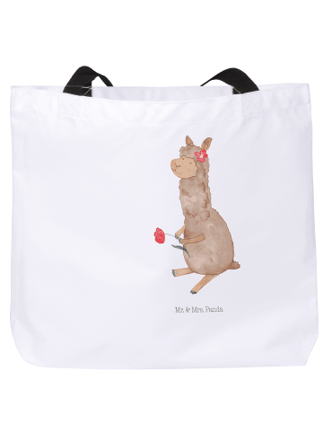 Mr. & Mrs. Panda Tote Bag Alpaka Blume ohne Spruch in Weiß