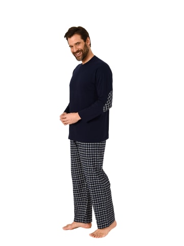 NORMANN Schlafanzug Pyjama lang Flanell Hose in navy