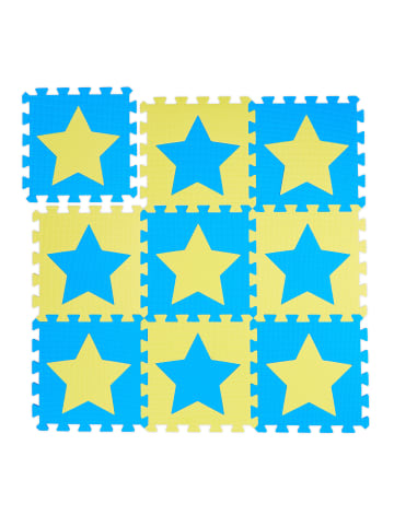 relaxdays 9x Puzzlematte Sterne in Blau/ Gelb