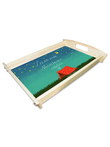 Mr. & Mrs. Panda serviertablett aus holz Abenteuer mit Spruch in Bunt