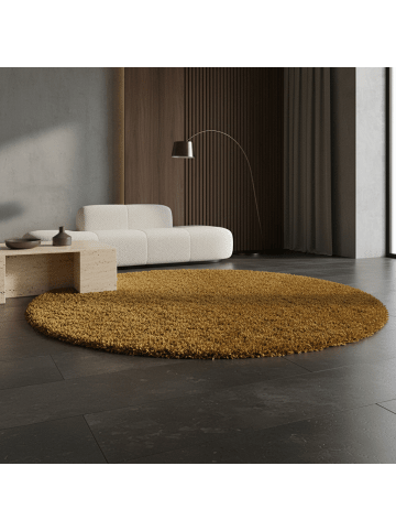 KADIMA DESIGN Teppich Hochflor Shaggy Waschbar Einfarbig SPREE Strapazierfähig in Gold