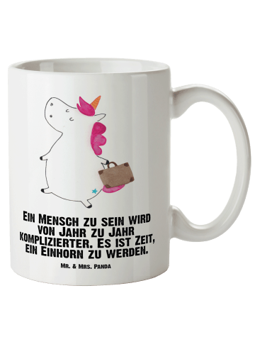 Mr. & Mrs. Panda Kaffeebecher Einhorn Koffer mit Spruch in Weiß
