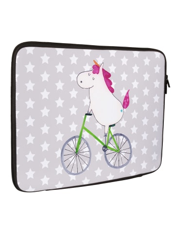 Mr. & Mrs. Panda Laptop Tasche Einhorn Radfahrer ohne Spruch in Grau Pastell
