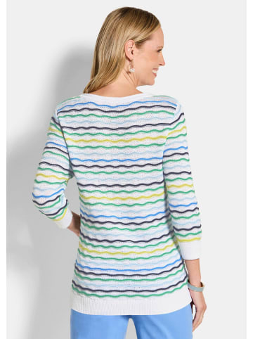 GOLDNER Baumwollpullover mit Wellenmuster in blau / grün / gemustert
