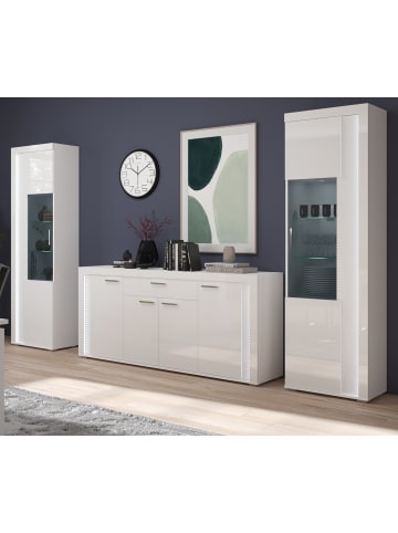 Inn.Furn Wohnwand weiß Hochglanz 330 cm, Soft-Close-Funktion, inkl. Beleuchtung